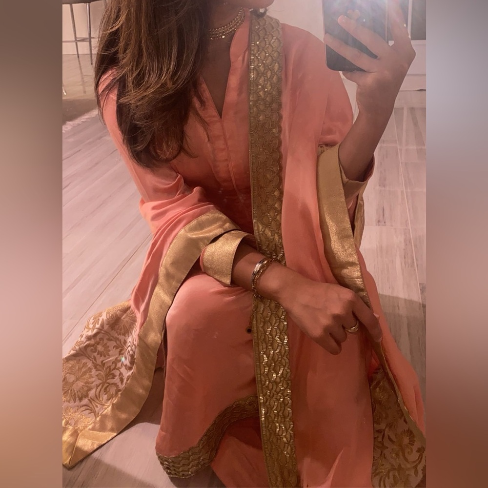 Custom Made Peach and Gold Embroidered Desi 3 Piece Outfit